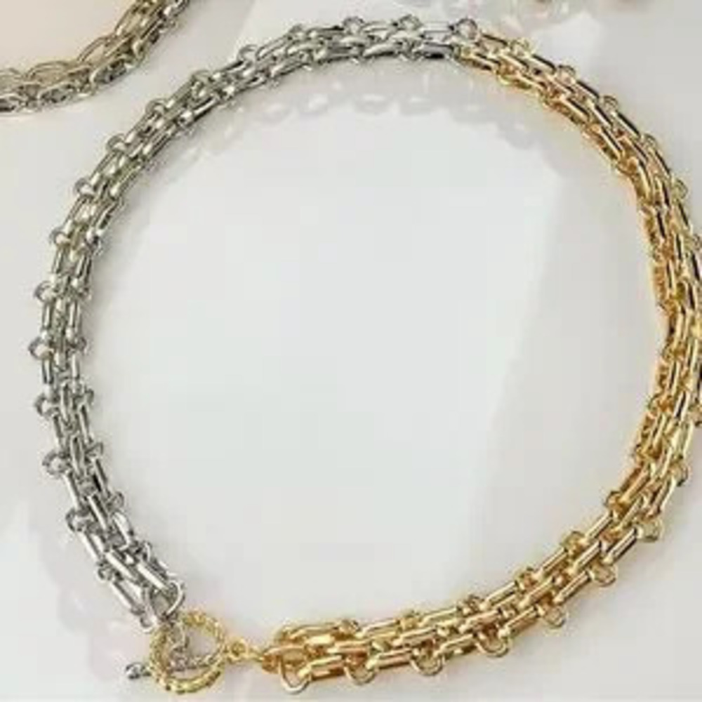 Two Tone Thick Wide Link Chains Chunky Necklace for Woman